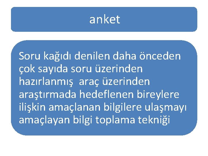 anket Soru kağıdı denilen daha önceden çok sayıda soru üzerinden hazırlanmış araç üzerinden araştırmada