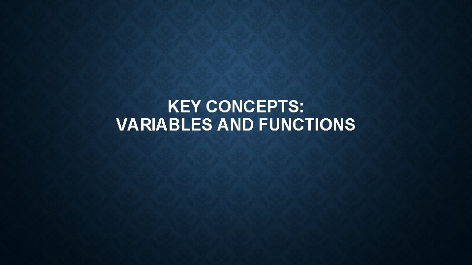 KEY CONCEPTS: VARIABLES AND FUNCTIONS 