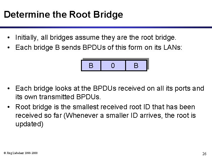 Determine the Root Bridge • Initially, all bridges assume they are the root bridge.