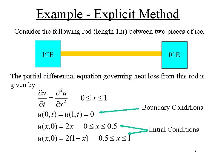 Example - Explicit Method Consider the following rod (length 1 m) between two pieces Example - Explicit Method Consider the following rod (length 1 m) between two pieces
