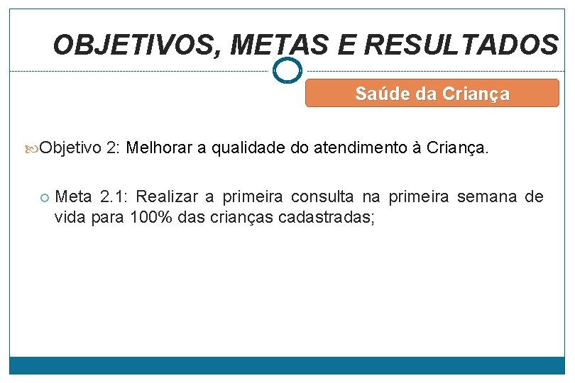 OBJETIVOS, METAS E RESULTADOS Saúde da Criança Objetivo 2: Melhorar a qualidade do atendimento