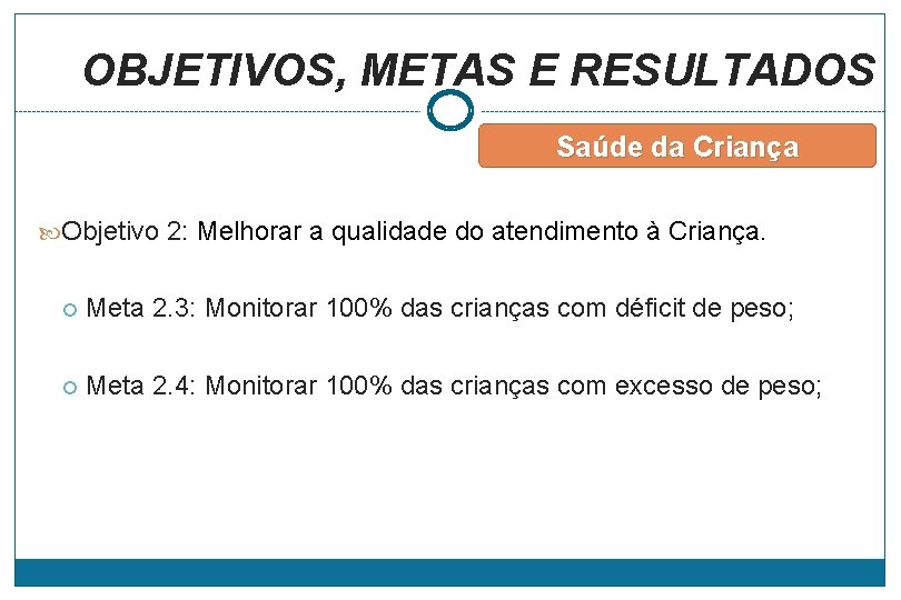 OBJETIVOS, METAS E RESULTADOS Saúde da Criança Objetivo 2: Melhorar a qualidade do atendimento