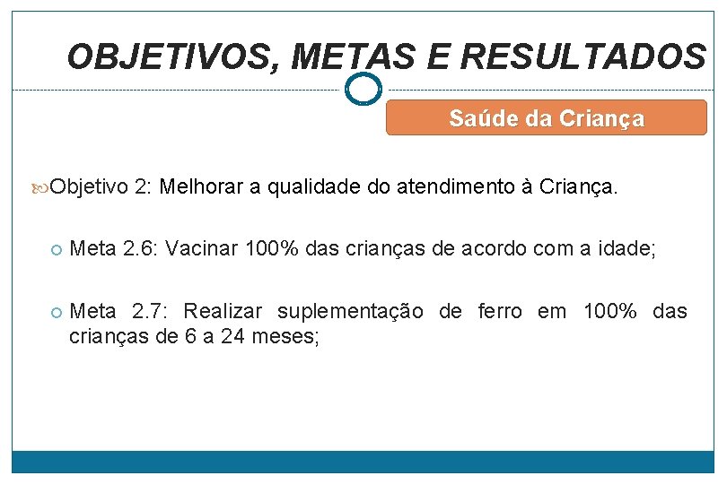 OBJETIVOS, METAS E RESULTADOS Saúde da Criança Objetivo 2: Melhorar a qualidade do atendimento