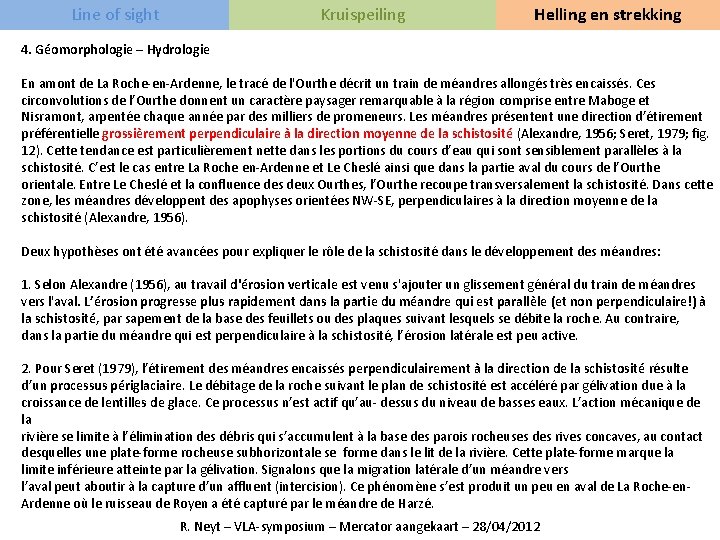 Line of sight Kruispeiling Helling en strekking 4. Géomorphologie – Hydrologie En amont de