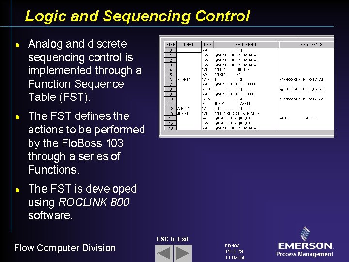 Logic and Sequencing Control l Analog and discrete sequencing control is implemented through a