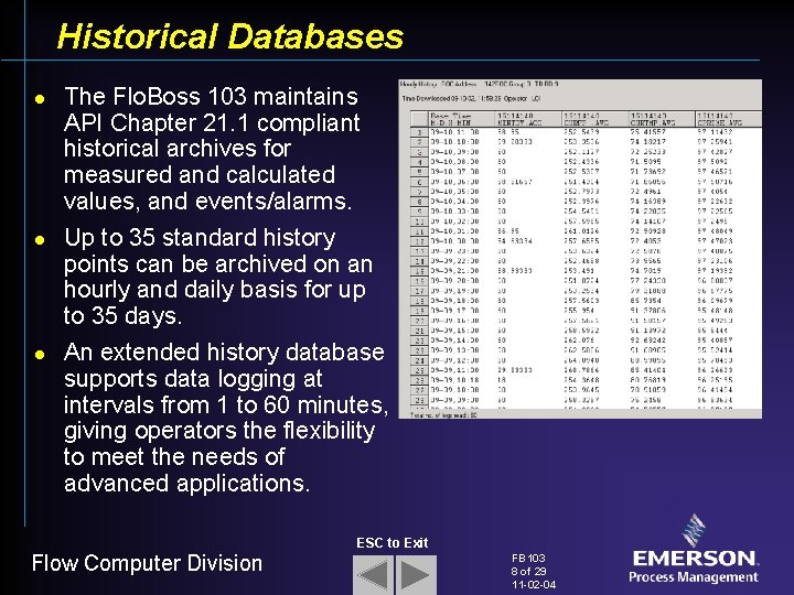 Historical Databases l l l The Flo. Boss 103 maintains API Chapter 21. 1