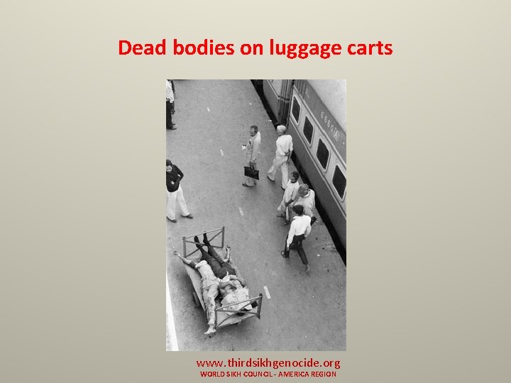 Dead bodies on luggage carts www. thirdsikhgenocide. org WORLD SIKH COUNCIL - AMERICA REGION