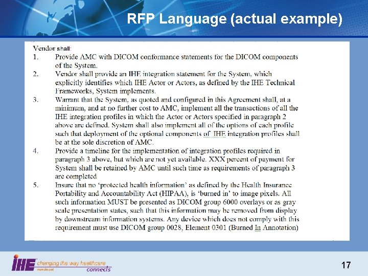 RFP Language (actual example) 17 