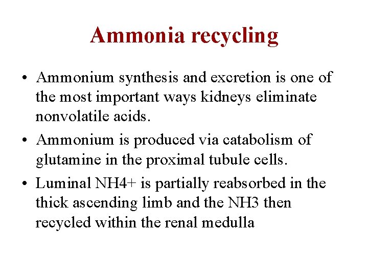 Ammonia recycling • Ammonium synthesis and excretion is one of the most important ways