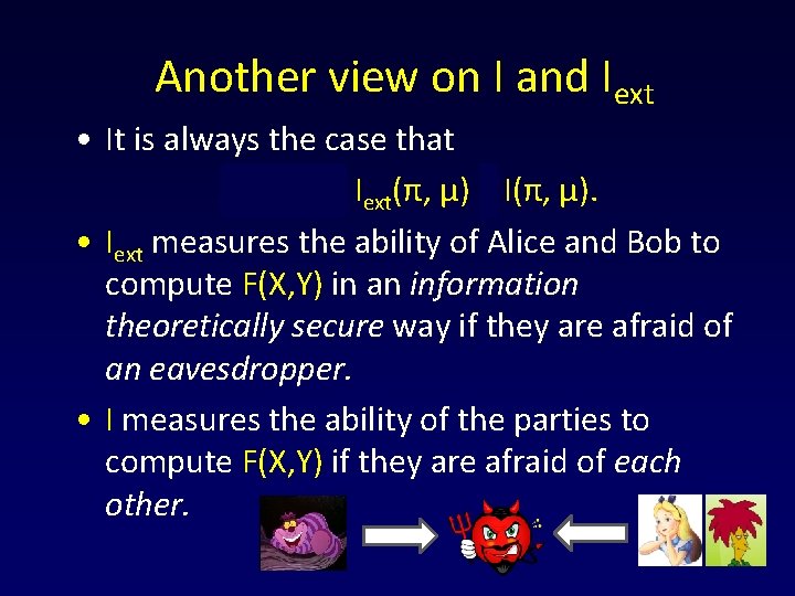 Another view on I and Iext • It is always the case that C(π,