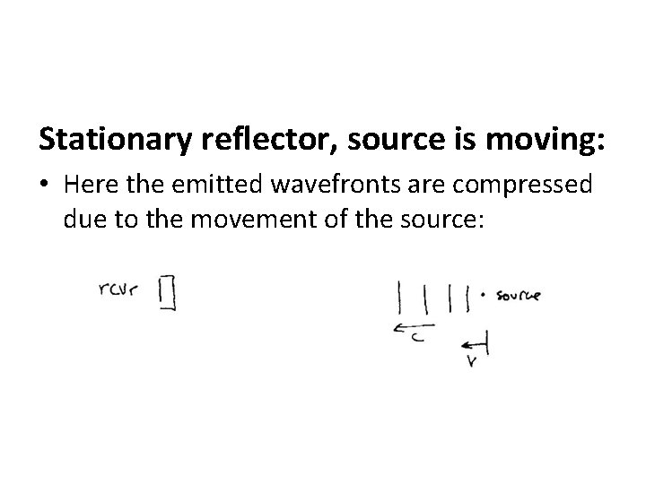 Stationary reflector, source is moving: • Here the emitted wavefronts are compressed due to