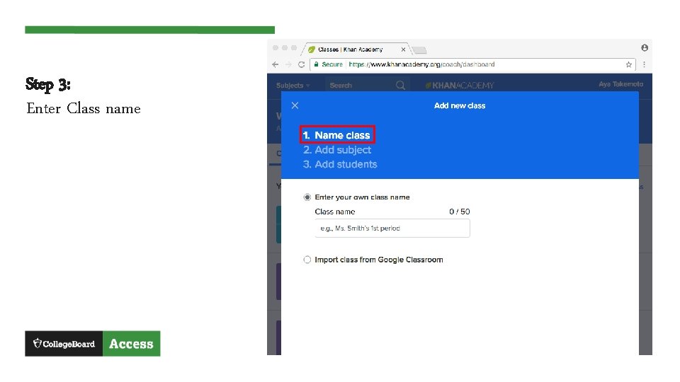 Step 3: Enter Class name 