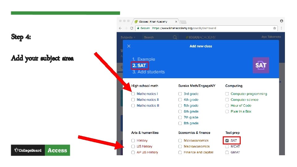 Step 4: Add your subject area 