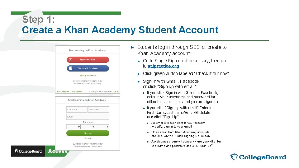 Step 1: Create a Khan Academy Student Account ► Students log in through SSO