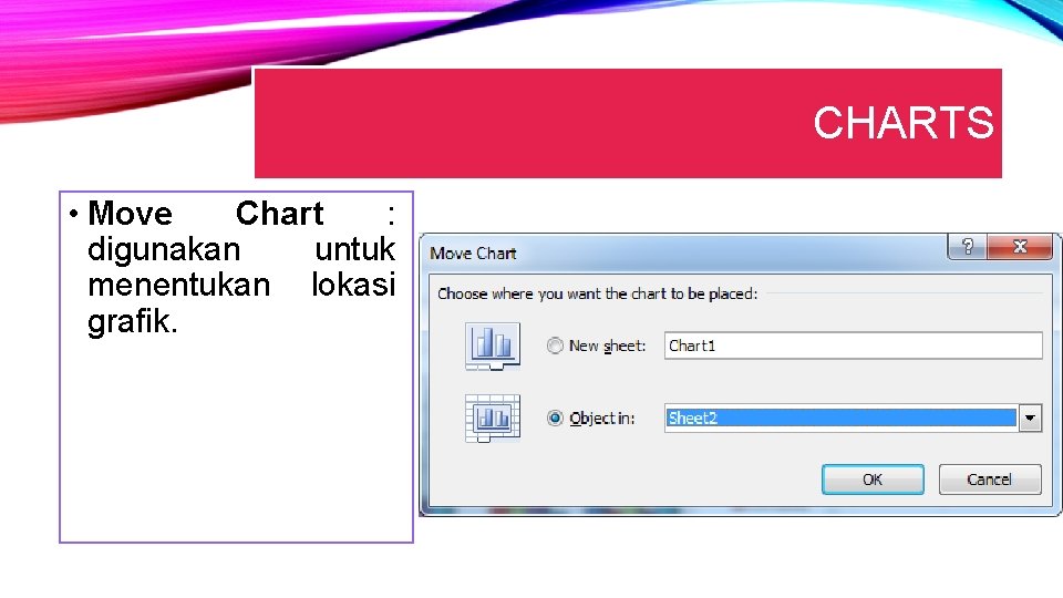 CHARTS • Move Chart : digunakan untuk menentukan lokasi grafik. 