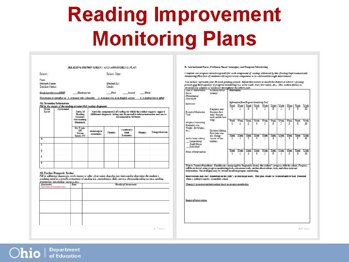 Reading Improvement Monitoring Plans 