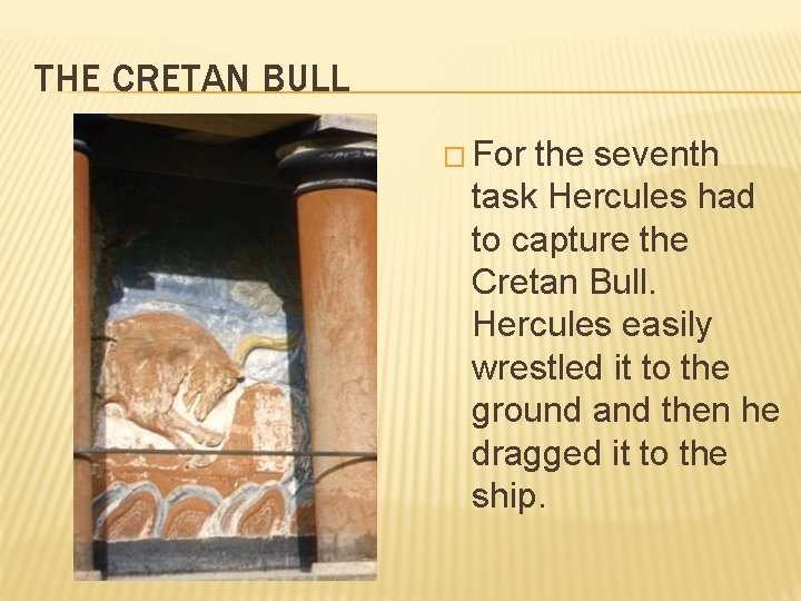 THE CRETAN BULL � For the seventh task Hercules had to capture the Cretan