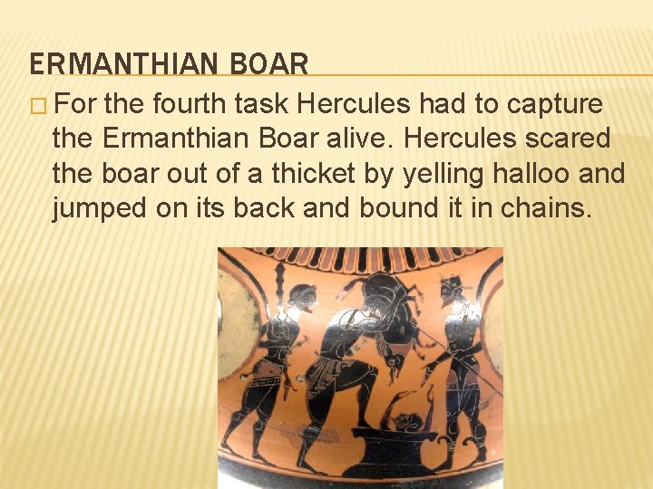 ERMANTHIAN BOAR � For the fourth task Hercules had to capture the Ermanthian Boar