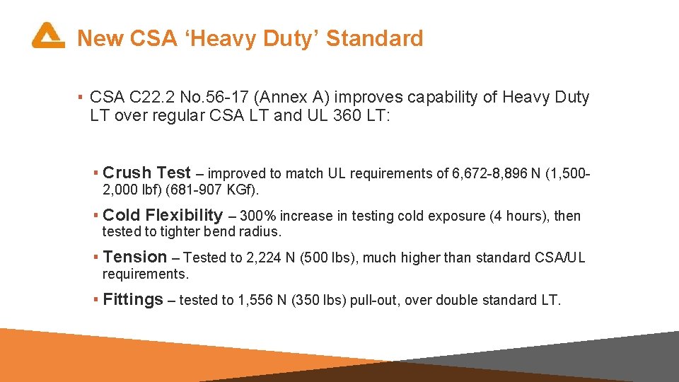 New CSA ‘Heavy Duty’ Standard ▪ CSA C 22. 2 No. 56 -17 (Annex