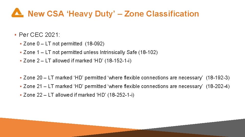 New CSA ‘Heavy Duty’ – Zone Classification ▪ Per CEC 2021: ▪ Zone 0