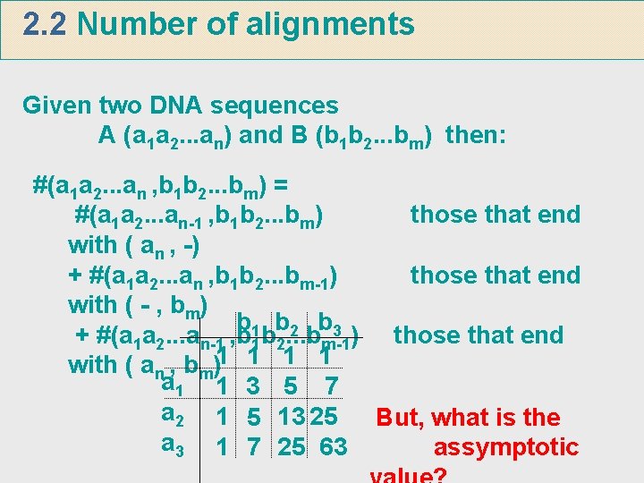 2. 2 Number of alignments Given two DNA sequences A (a 1 a 2.