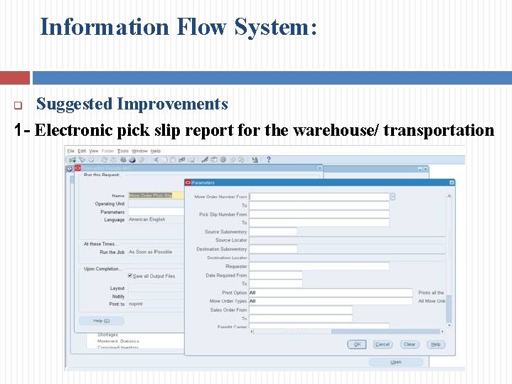 Information Flow System: Suggested Improvements 1 - Electronic pick slip report for the warehouse/