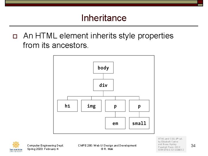 Inheritance o An HTML element inherits style properties from its ancestors. Computer Engineering Dept.