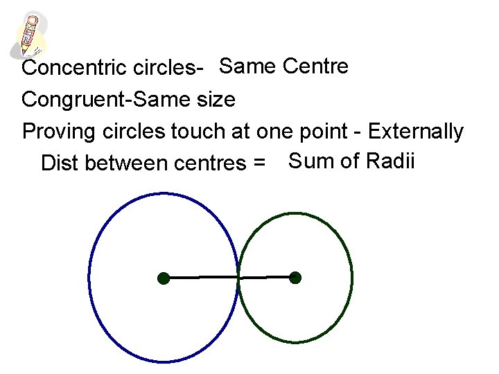 Concentric circles- Same Centre Congruent- Same size Proving circles touch at one point -