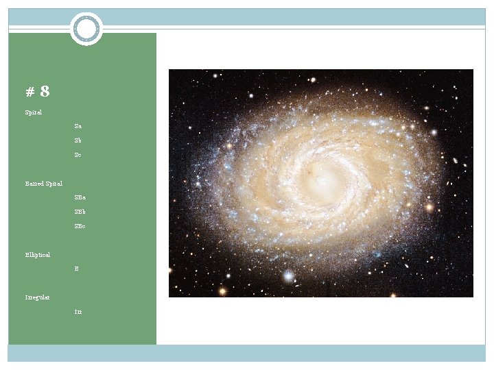 #8 Spiral Sa Sb Sc Barred Spiral SBa SBb SBc Elliptical E Irregular Irr