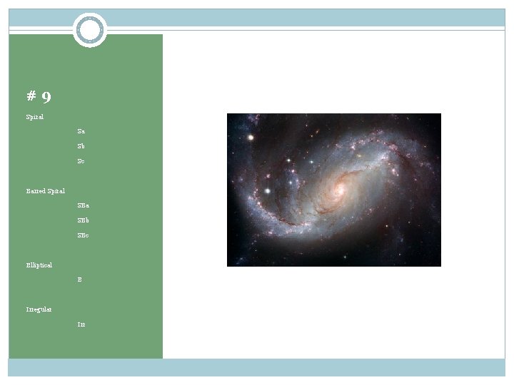 #9 Spiral Sa Sb Sc Barred Spiral SBa SBb SBc Elliptical E Irregular Irr