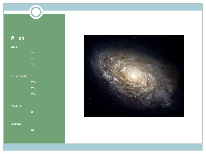# 11 Spiral Sa Sb Sc Barred Spiral SBa SBb SBc Elliptical E Irregular