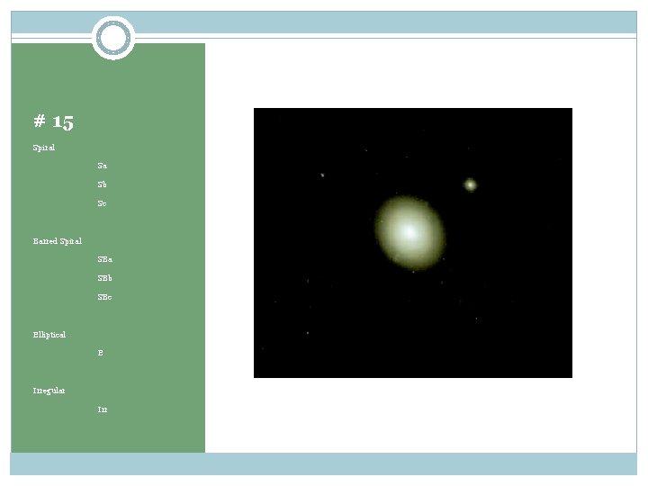 # 15 Spiral Sa Sb Sc Barred Spiral SBa SBb SBc Elliptical E Irregular