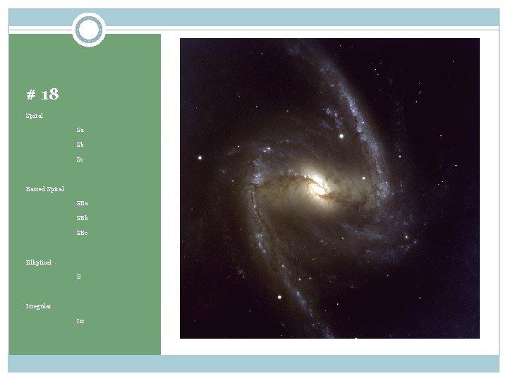 # 18 Spiral Sa Sb Sc Barred Spiral SBa SBb SBc Elliptical E Irregular