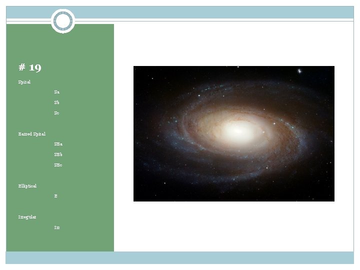 # 19 Spiral Sa Sb Sc Barred Spiral SBa SBb SBc Elliptical E Irregular