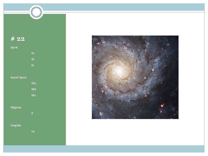 # 22 Spiral Sa Sb Sc Barred Spiral SBa SBb SBc Elliptical E Irregular