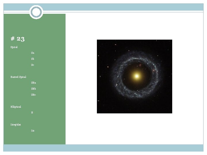 # 23 Spiral Sa Sb Sc Barred Spiral SBa SBb SBc Elliptical E Irregular