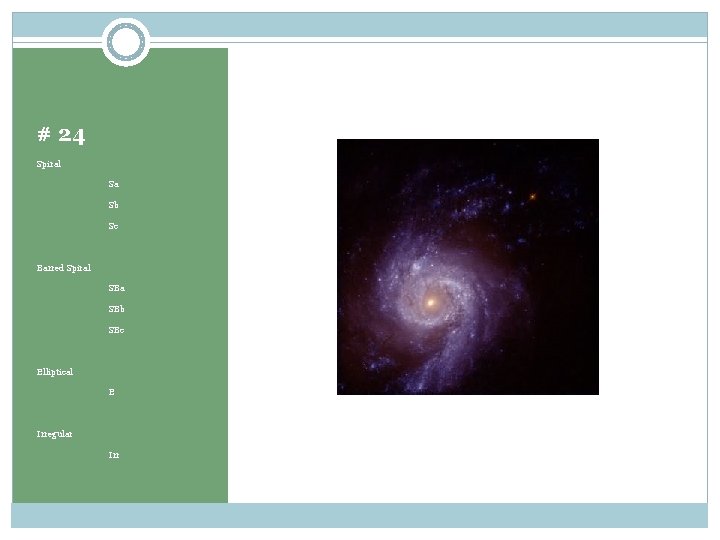 # 24 Spiral Sa Sb Sc Barred Spiral SBa SBb SBc Elliptical E Irregular