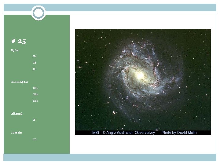 # 25 Spiral Sa Sb Sc Barred Spiral SBa SBb SBc Elliptical E Irregular