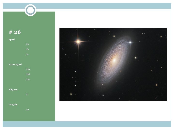 # 26 Spiral Sa Sb Sc Barred Spiral SBa SBb SBc Elliptical E Irregular