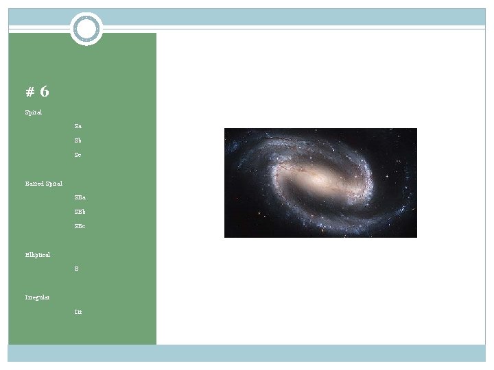 #6 Spiral Sa Sb Sc Barred Spiral SBa SBb SBc Elliptical E Irregular Irr