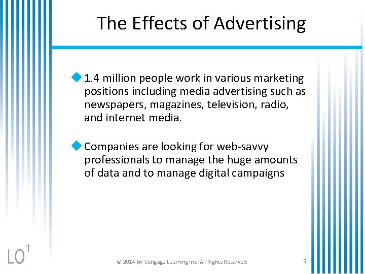 The Effects of Advertising u 1. 4 million people work in various marketing positions