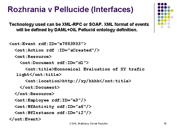 Rozhrania v Pellucide (Interfaces) Technology used can be XML-RPC or SOAP. XML format of