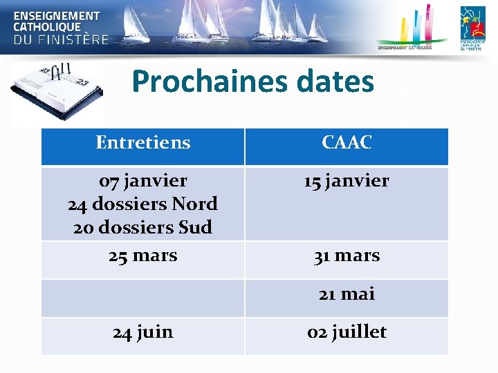 Prochaines dates Entretiens CAAC 07 janvier 24 dossiers Nord 20 dossiers Sud 25 mars