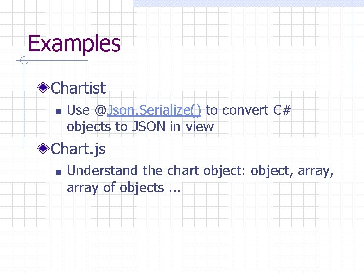 Examples Chartist n Use @Json. Serialize() to convert C# objects to JSON in view Examples Chartist n Use @Json. Serialize() to convert C# objects to JSON in view