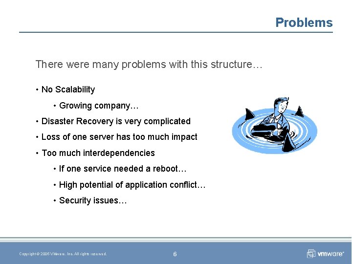Problems There were many problems with this structure… • No Scalability • Growing company…