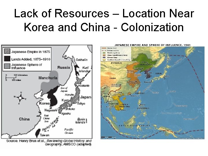 Lack of Resources – Location Near Korea and China - Colonization 