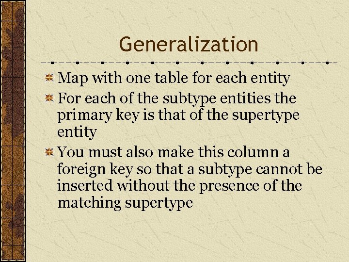 Generalization Map with one table for each entity For each of the subtype entities