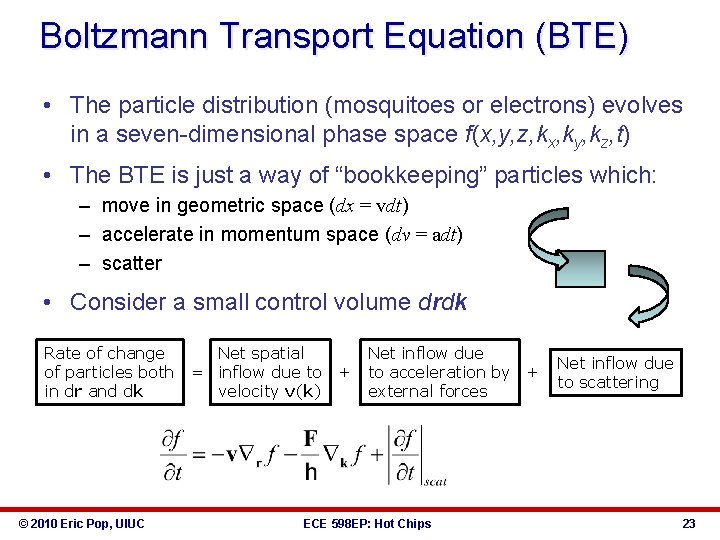 Boltzmann Transport Equation (BTE) • The particle distribution (mosquitoes or electrons) evolves in a