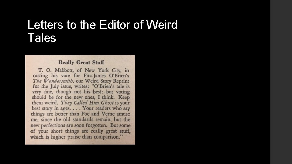 Letters to the Editor of Weird Tales 