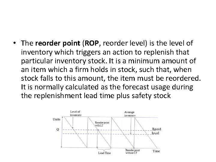  • The reorder point (ROP, reorder level) is the level of inventory which